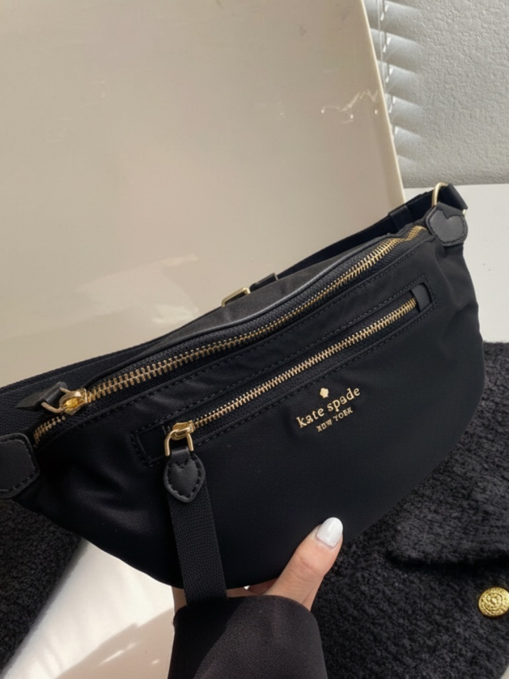Kate Spade New York Black Belt Bag Gold Hardware Crossbody